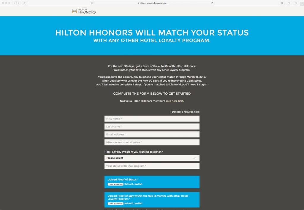 Hilton Status Match jetzt eine Status Challenge You Have Been Upgraded