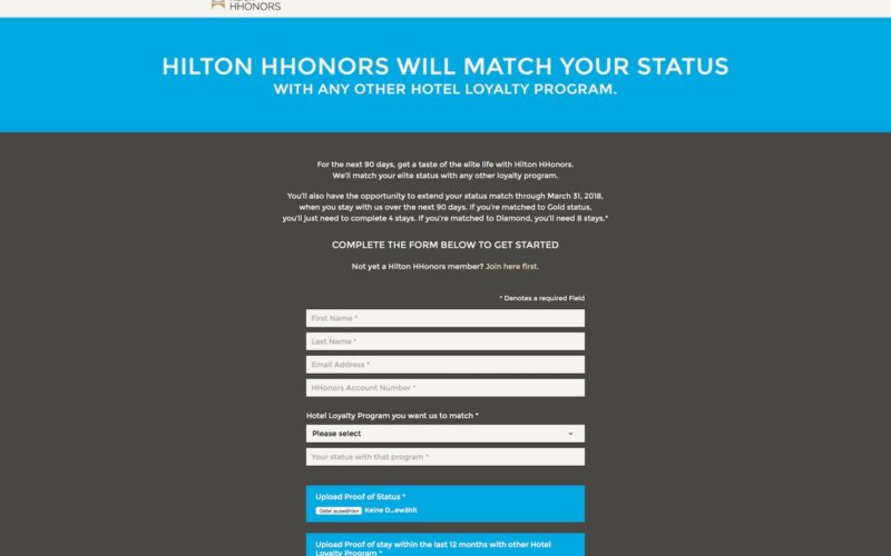 Hilton Status Match jetzt eine Status Challenge You Have Been Upgraded