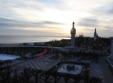 Himmel, draußen, Wolke, Gebäude, Baum, Wasser, Turm, Winter, Sonnenuntergang, Stadt