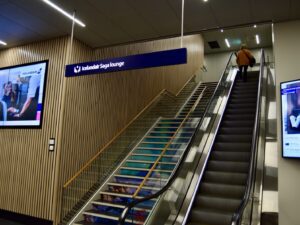 Im Haus, Treppe, Kleidung, Wand, Decke, Person, Bildschirm